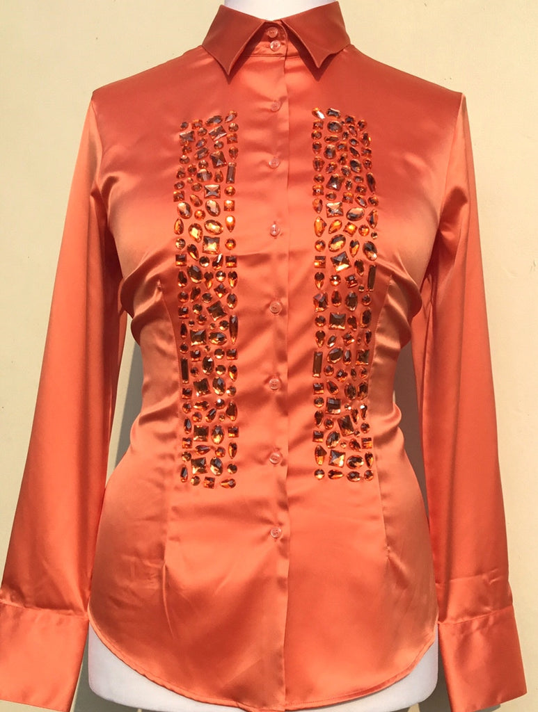 JEWELLERED ORANGE SATIN SHIRT - SINGLE CUFF