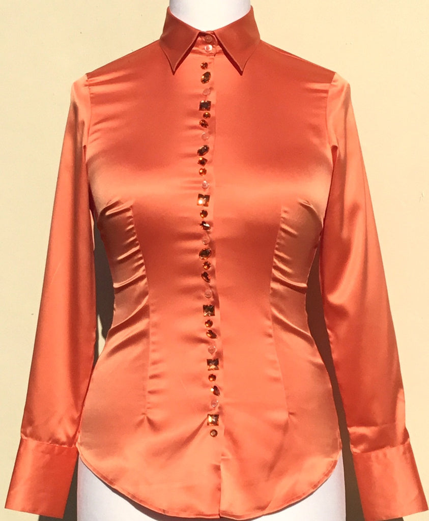 JEWELLERED ORANGE SATIN SHIRT - SINGLE CUFF