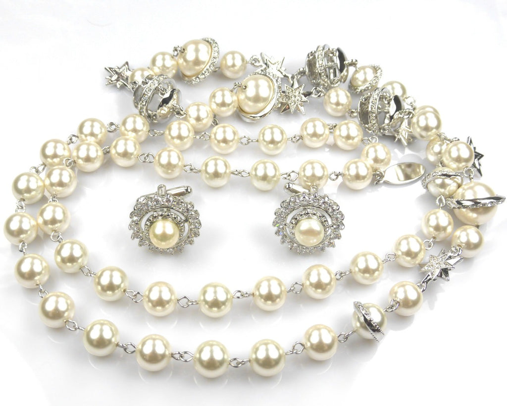 Pearl Chain Necklace & Cufflinks