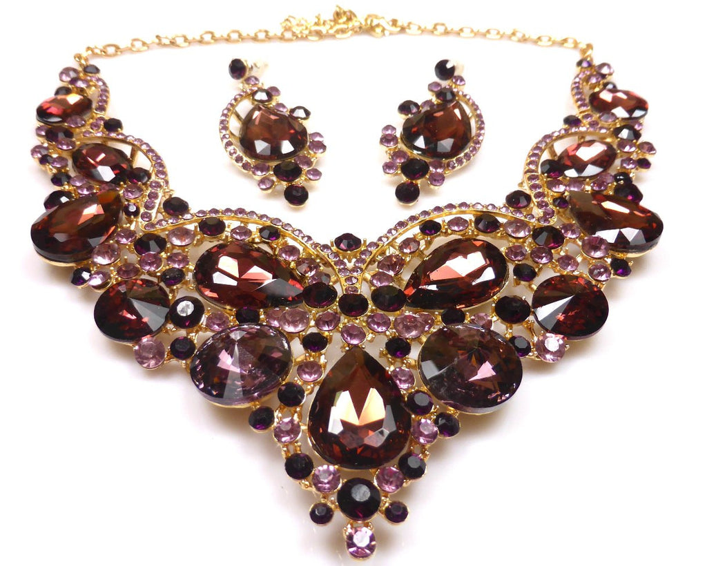 Aubergine Rhinestone Necklace & earrings