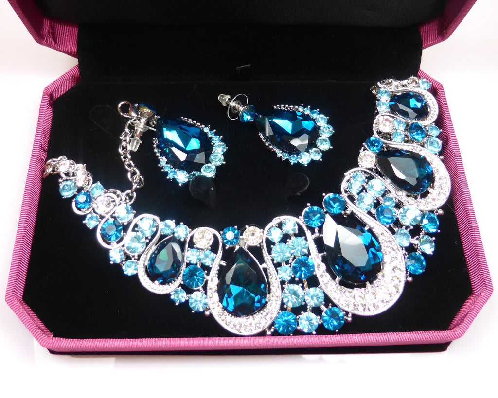 Blue Crystal Necklace & earrings