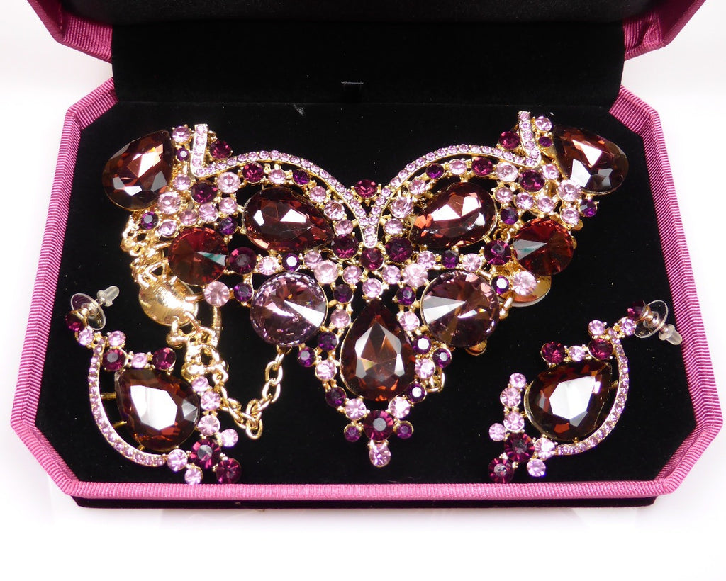 Aubergine Rhinestone Necklace & earrings