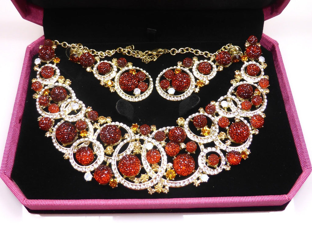 Brown Rhinestone Necklace & earrings