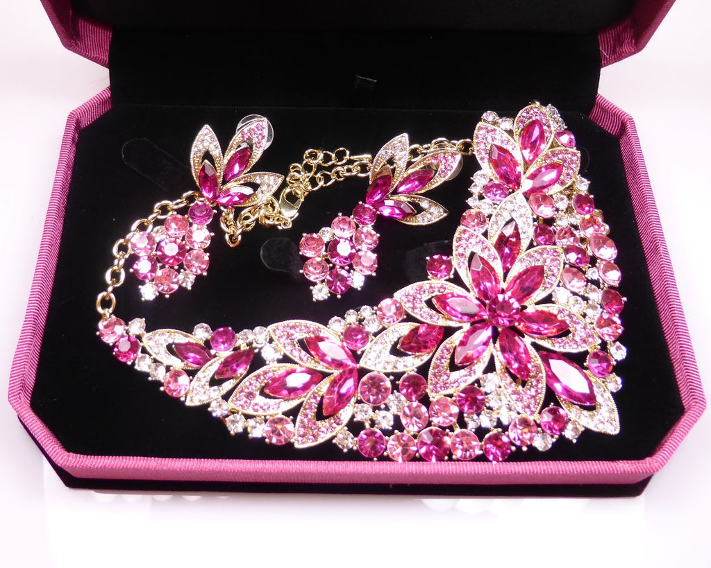 Pink Crystal Rhinestone Necklace & earrings