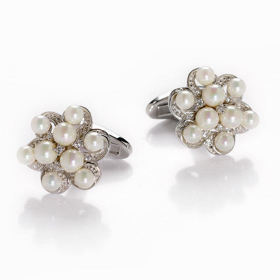 Pearl Flower silver Cufflinks