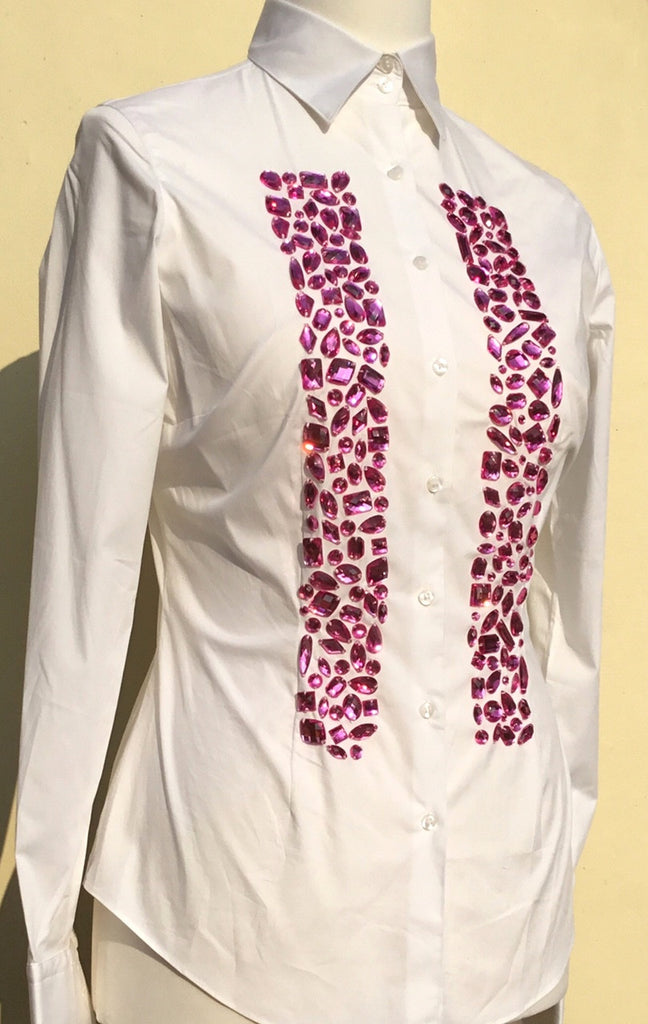 HAND EMBROIDERED WHITE SHIRT - DOUBLE CUFF