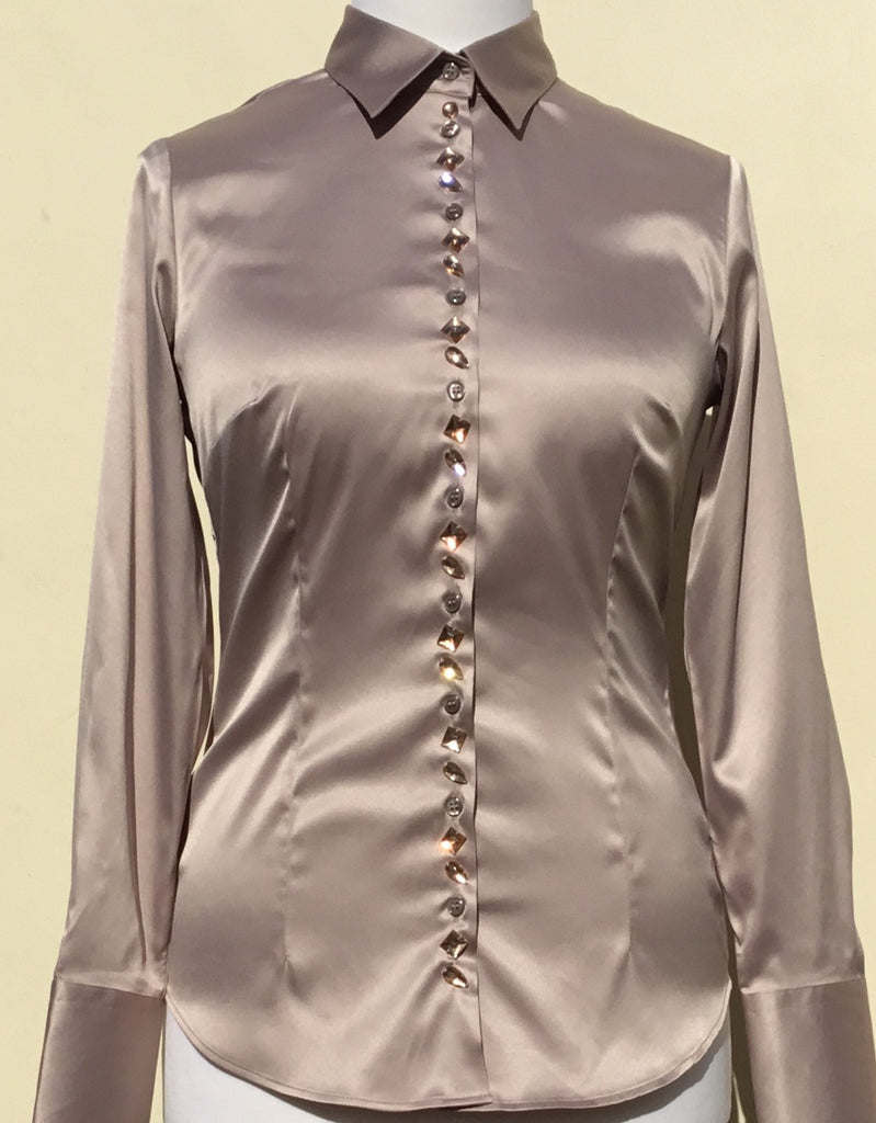 JEWELLERED TAUPE SATIN SHIRT - DOUBLE CUFF