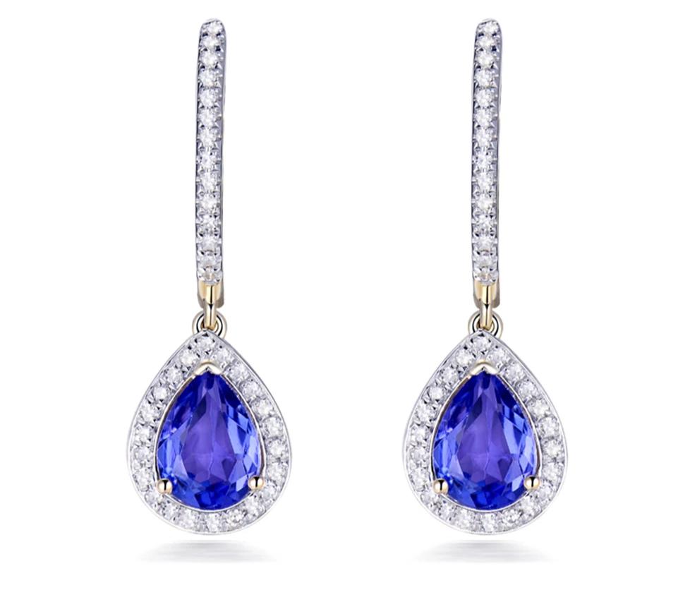 Yellow Gold Diamond Blue Tanzanite Earrings