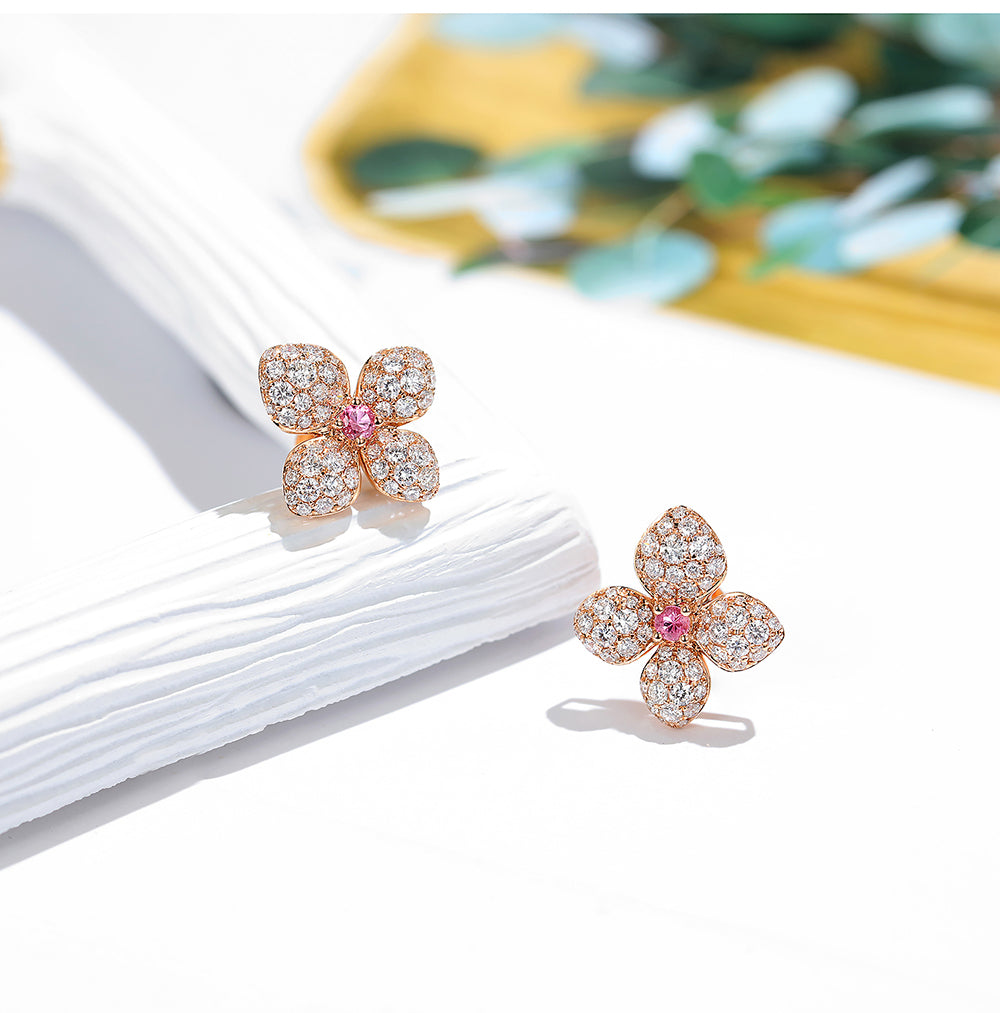 Romantic Flower Shape Pink Sapphire Earrings