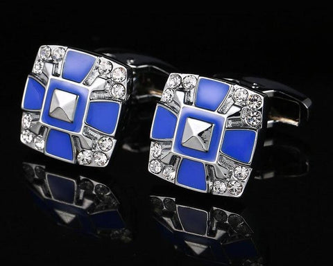Blue Crystal Gold and Silver Cufflinks