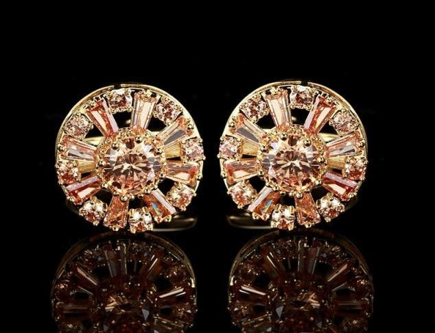 ROUND FLOWER CRYSTAL CUFFLINKS