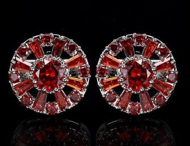 ROUND FLOWER SILVER CRYSTAL CUFFLINKS