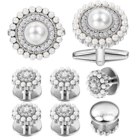 CUFFLINKS STUDS SET, CLASSIC PEARL