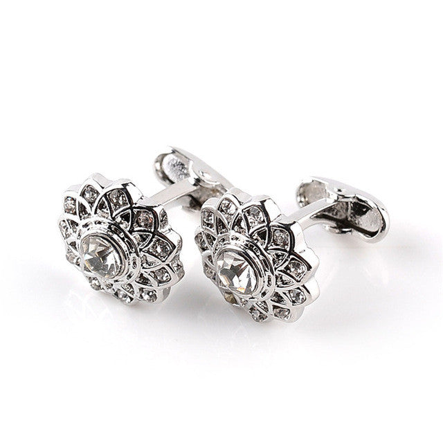 Vintage Flower Shaped Crystal Cufflinks