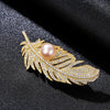 Natural Pearl Gold 925 Sterling SilverPave Feather Brooch