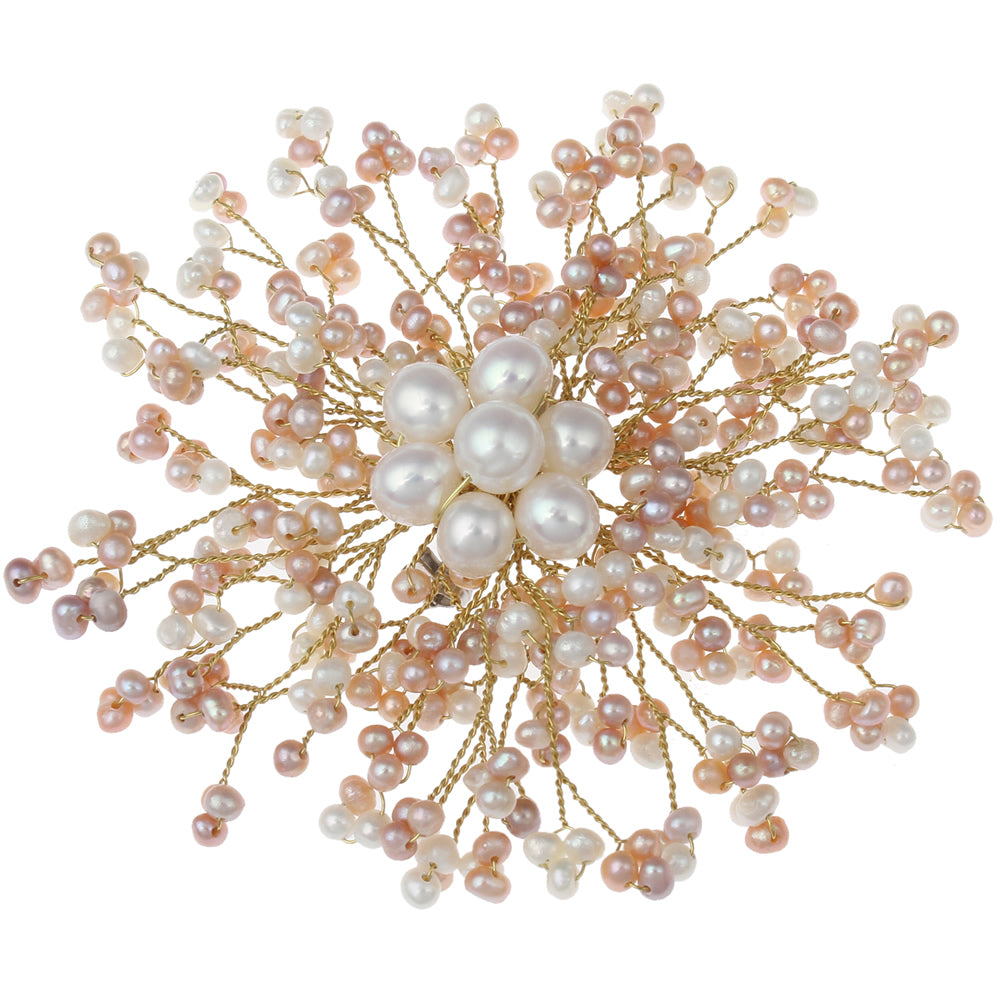 Handmade Natural White Pink Freshwater Pearl Brooch