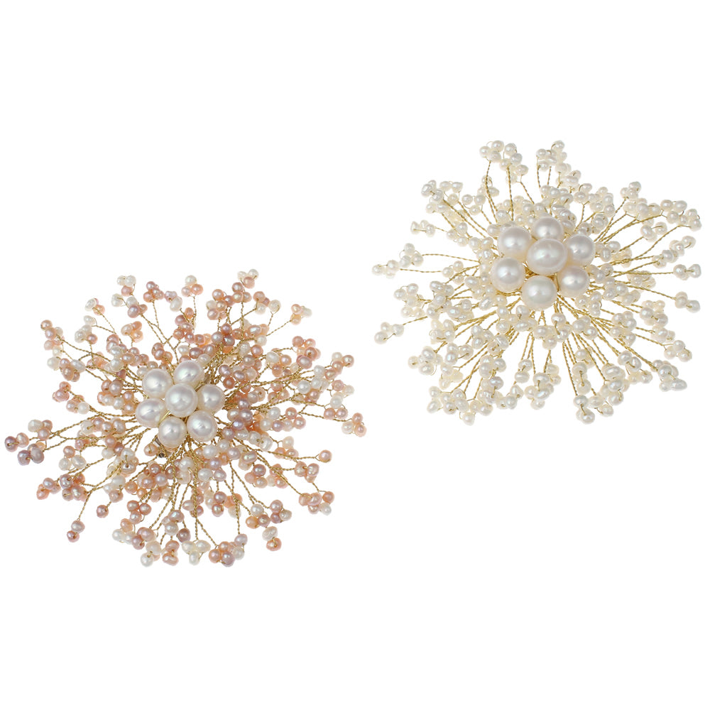 Handmade Natural White Pink Freshwater Pearl Brooch