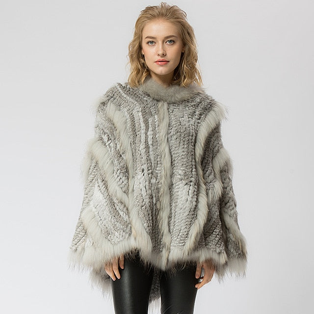 Knitted rabbit & raccoon Fur Shawl