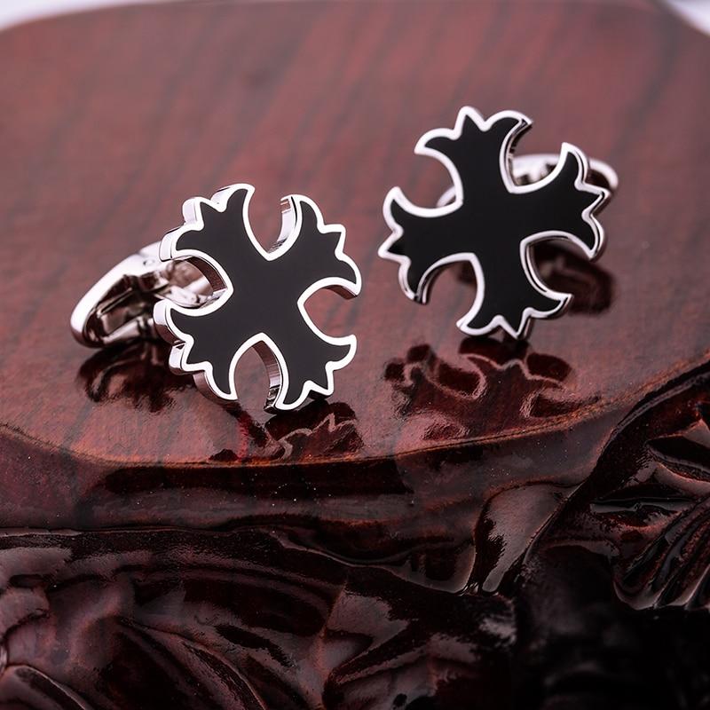 SILVER BLACK CROSS CUFFLINKS