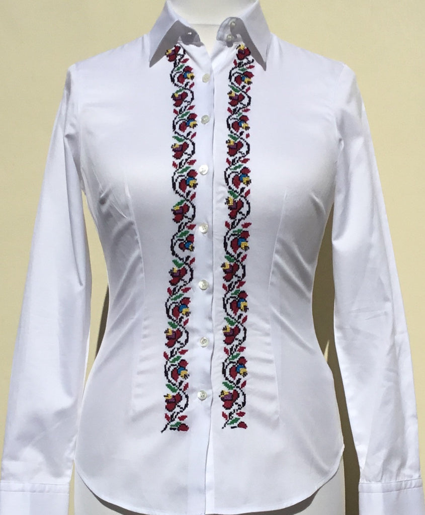 HAND EMBROIDERED WHITE SHIRT - DOUBLE CUFF