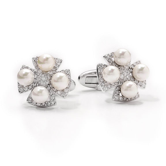 Pearl Cross Silver Cufflinks