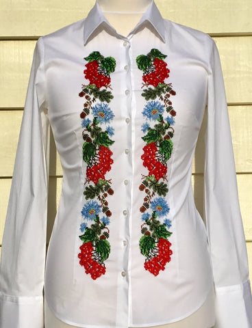 EMBROIDERED RED SATIN SHIRT - DOUBLE CUFF
