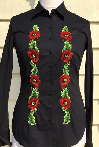 HAND EMBROIDERED BLACK SHIRT - DOUBLE CUFF