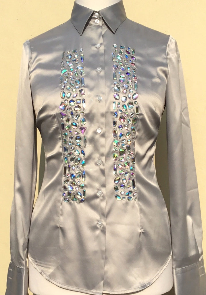 JEWELLERED SILVER SATIN SHIRT - DOUBLE CUFF