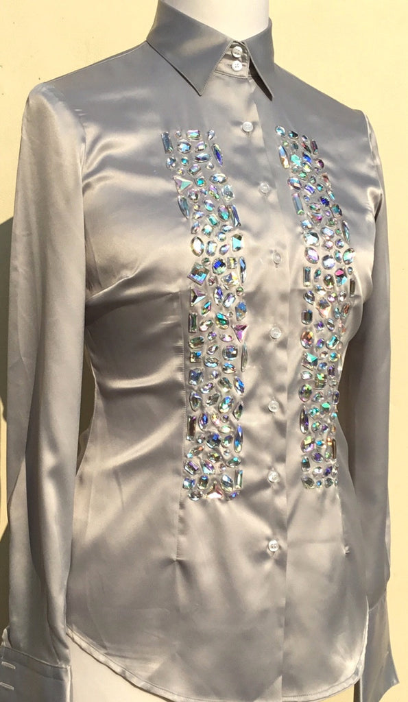 JEWELLERED SILVER SATIN SHIRT - DOUBLE CUFF