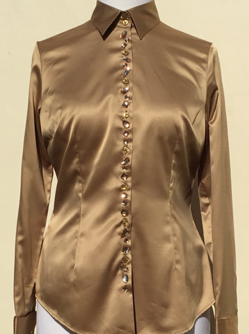 Cream Fitted Satin Shirt - Double Cuff