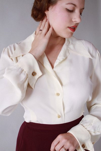 Vintage 1940s Rayon Blouse with French Cuffs