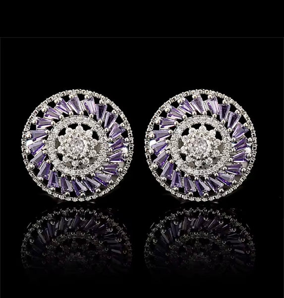 CRYSTAL GOLD purple round CUFFLINKS