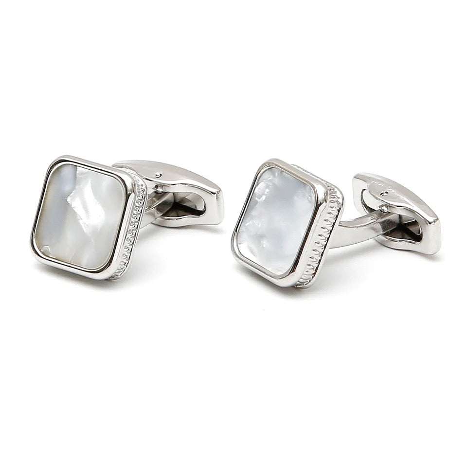 SILVER MOTHER OF PEARL CRYSTAL CUFFLINKS