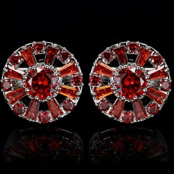 ROUND FLOWER SILVER CRYSTAL CUFFLINKS