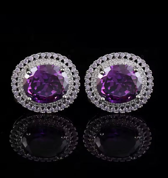 Silver purple OVAL CUFFLINKS