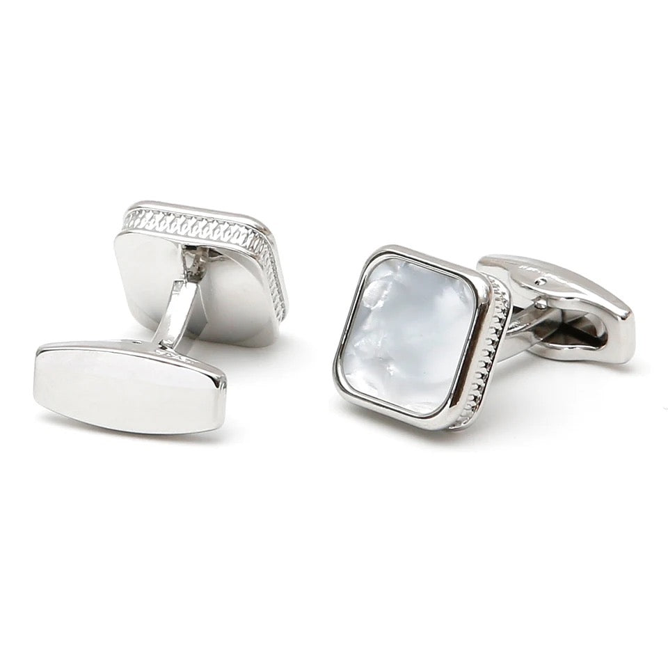 SILVER MOTHER OF PEARL CRYSTAL CUFFLINKS