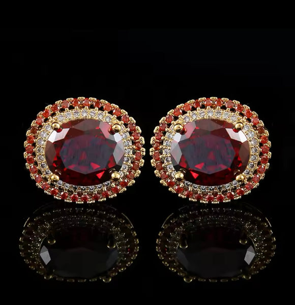 GOLD red OVAL CUFFLINKS