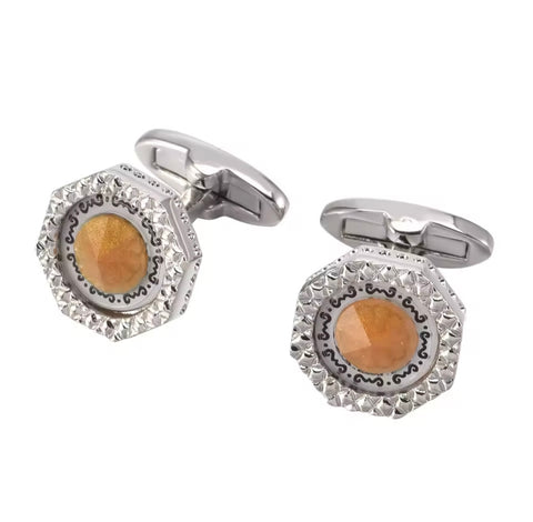 RHINESTONE CLOVER BUTTON FORMAL CUFFLINKS
