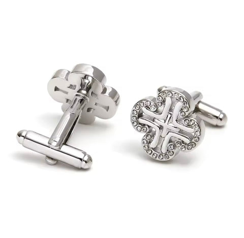 RHINESTONE CLOVER BUTTON FORMAL CUFFLINKS