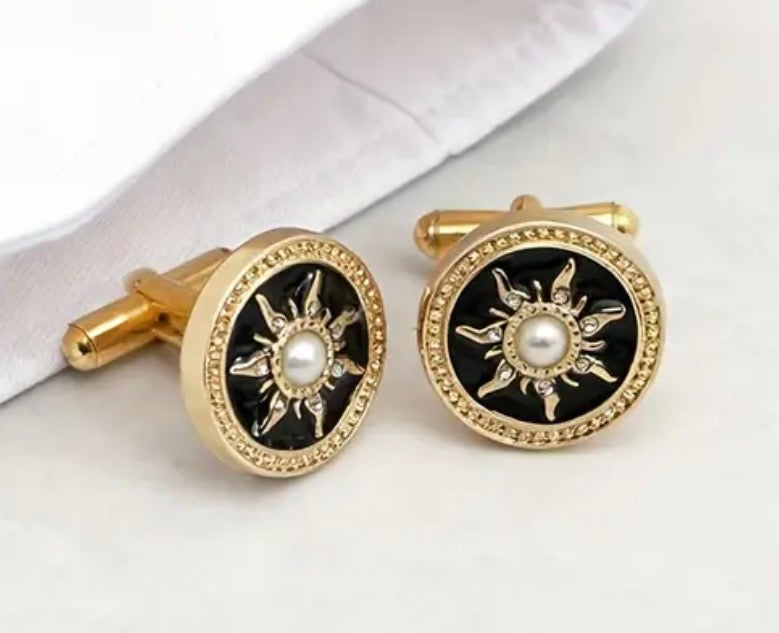 Gold pearl round cufflinks