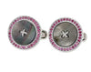 Silver Pink Crystal Button cufflinks