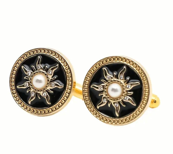 Gold pearl round cufflinks