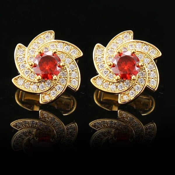 Red windmill gold CRYSTAL CUFFLINKS