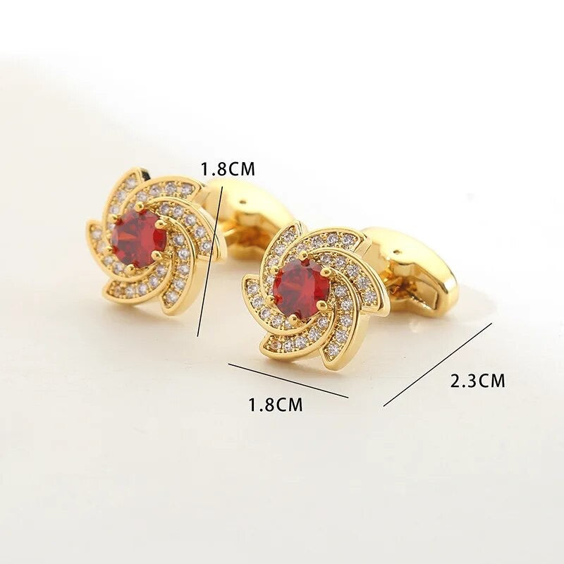 Red windmill gold CRYSTAL CUFFLINKS