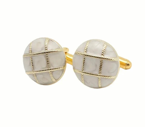 Gold mother pearl round cufflinks