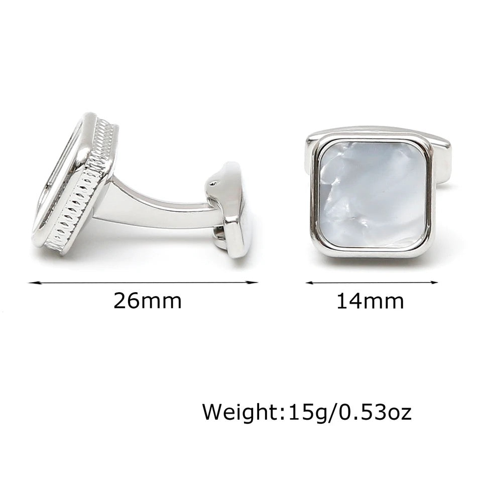 SILVER MOTHER OF PEARL CRYSTAL CUFFLINKS