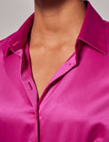 Fuschia Fitted Satin Shirt - Single Cuff