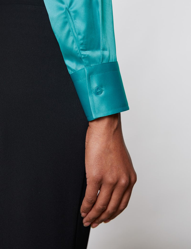 Aqua Vintage Collar Satin Shirt - Single Cuff