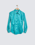 Aqua Vintage Collar Satin Shirt - Single Cuff