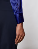 Royal Blue Vintage Collar Satin Shirt - Single Cuff